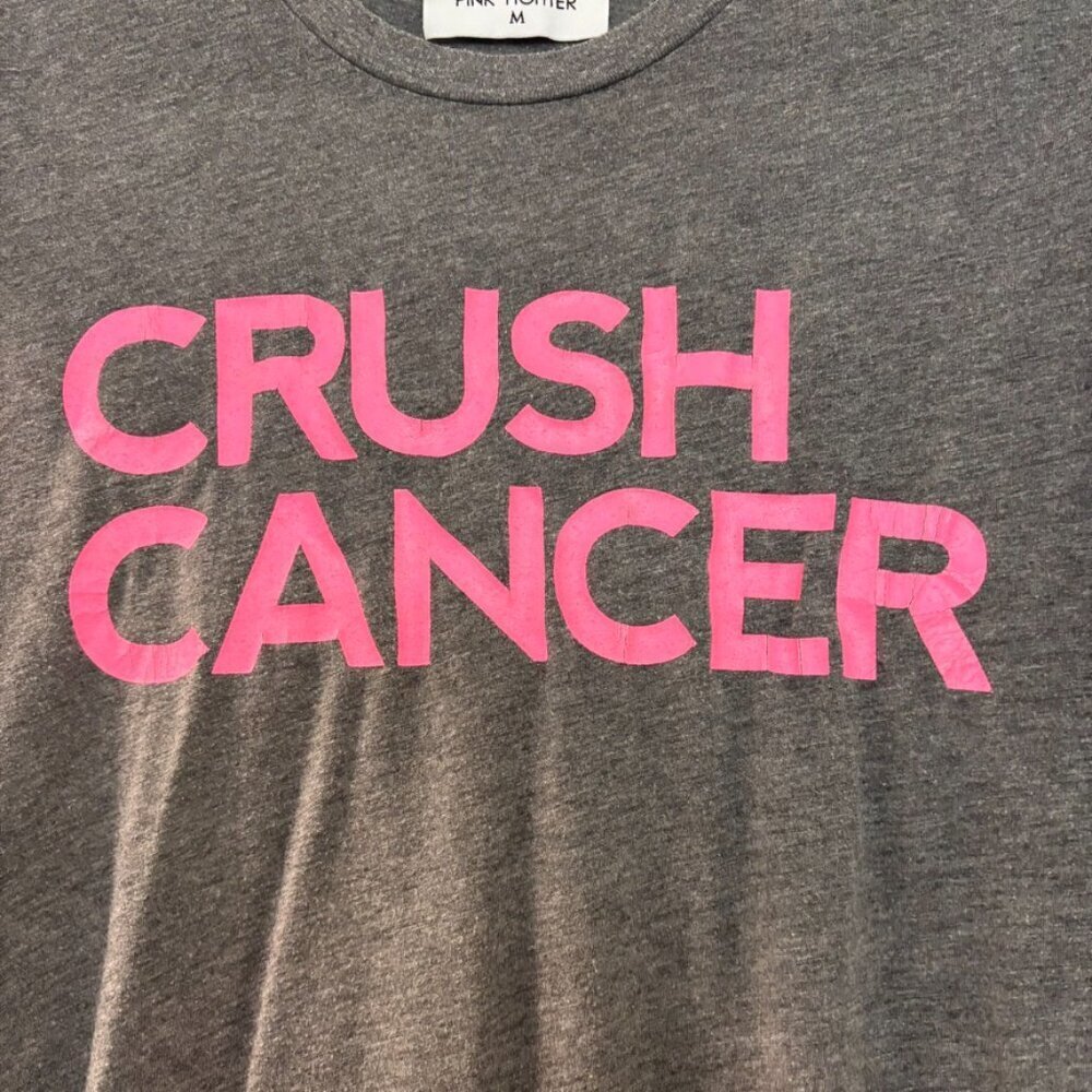 Pink Fighter Crush Cancer Gray T Shirt with Pink Lettering - Picture 3 of 6